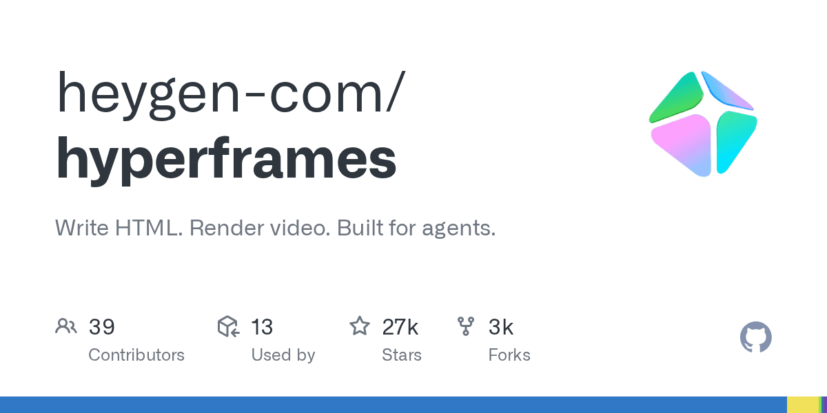 HeyGen 开源 HyperFrames：让 AI Agent 直接用 HTML 生成视频