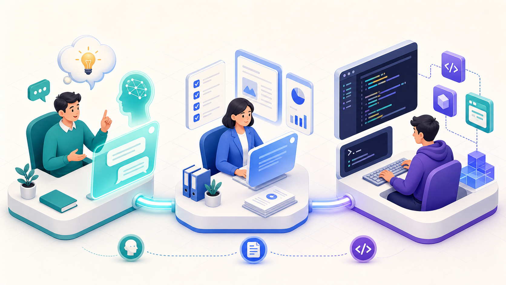ChatGPT、ChatGPT Work 与 Codex 的三种 AI 岗位分工示意图